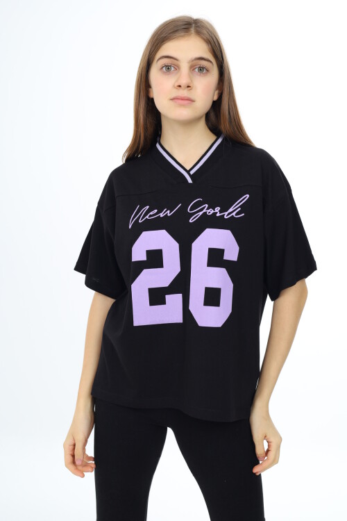 Kız Çocuk V Yaka T-Shirt 9-14 Yaş Lx021