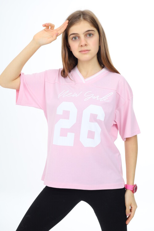 Kız Çocuk V Yaka T-Shirt 9-14 Yaş Lx021