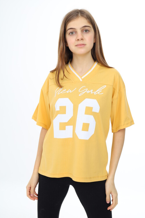 Kız Çocuk V Yaka T-Shirt 9-14 Yaş Lx021