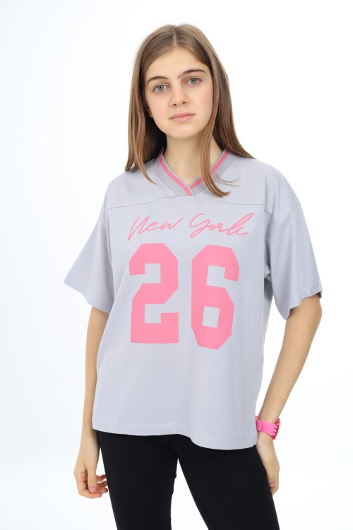 Kız Çocuk V Yaka T-Shirt 9-14 Yaş Lx021