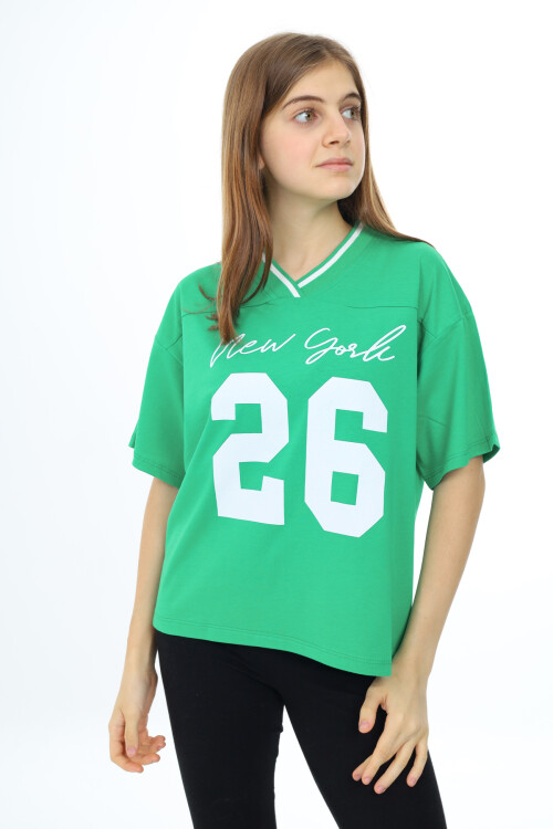 Kız Çocuk V Yaka T-Shirt 9-14 Yaş Lx021