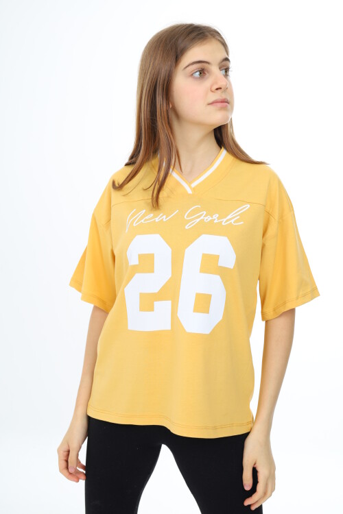 Kız Çocuk V Yaka T-Shirt 9-14 Yaş Lx021