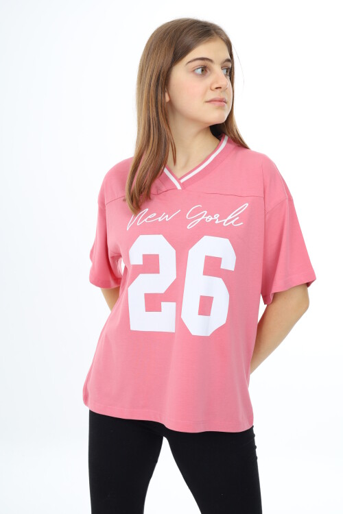 Kız Çocuk V Yaka T-Shirt 9-14 Yaş Lx021