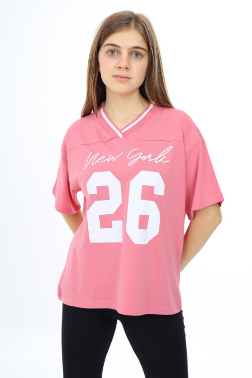 Kız Çocuk V Yaka T-Shirt 9-14 Yaş Lx021