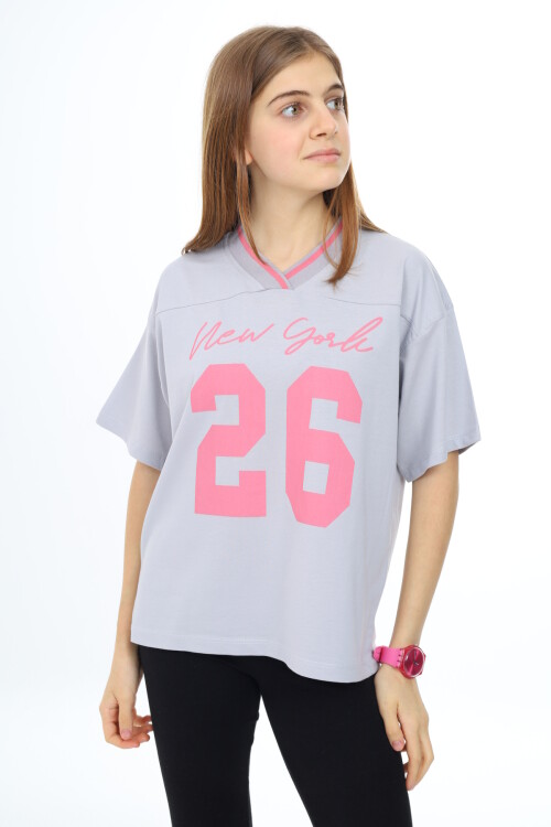 Kız Çocuk V Yaka T-Shirt 9-14 Yaş Lx021