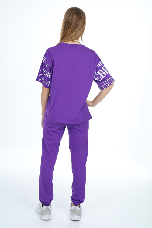 Kız Çocuk Yazı Baskılı Alt-Üst Takım 8-14 Yaş Lx305