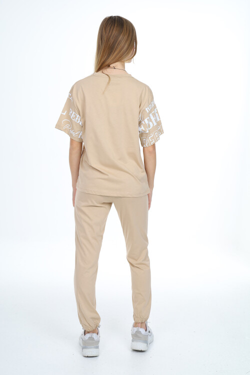 Kız Çocuk Yazı Baskılı Alt-Üst Takım 8-14 Yaş Lx305