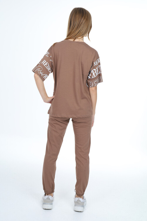 Kız Çocuk Yazı Baskılı Alt-Üst Takım 8-14 Yaş Lx305