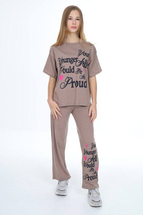 Kız Çocuk Yazı Baskılı Takım 9-14 Yaş LX300