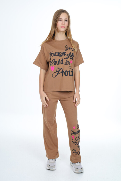 Kız Çocuk Yazı Baskılı Takım 9-14 Yaş LX300