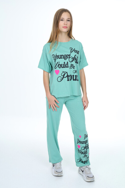 Kız Çocuk Yazı Baskılı Takım 9-14 Yaş LX300