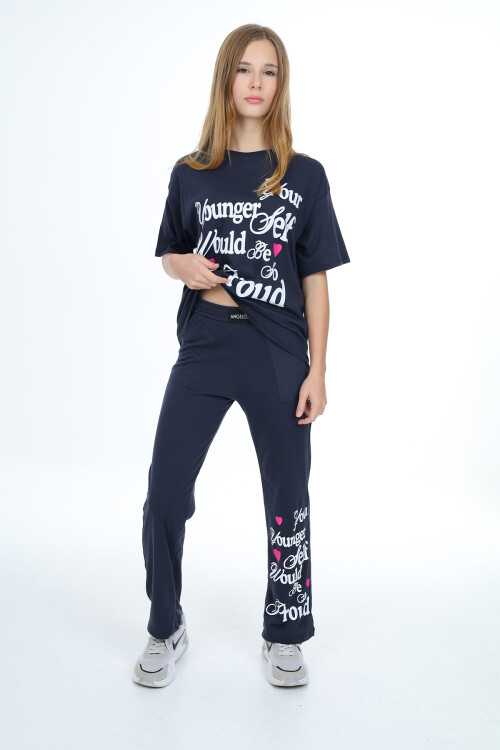 Kız Çocuk Yazı Baskılı Takım 9-14 Yaş LX300