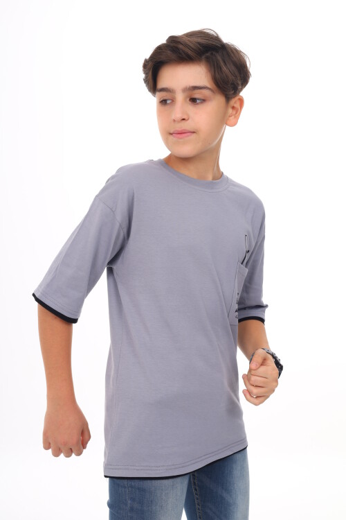 Erkek Çocuk Cep Baskılı T-Shirt 9-14 Yaş Lx6967