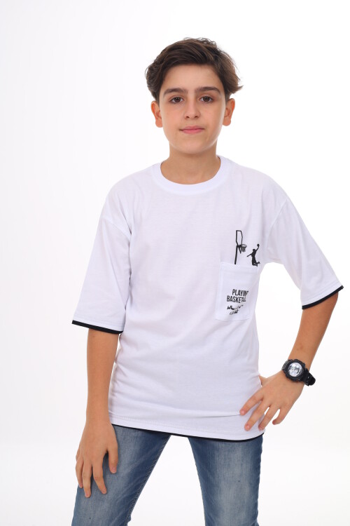 Erkek Çocuk Cep Baskılı T-Shirt 9-14 Yaş Lx6967