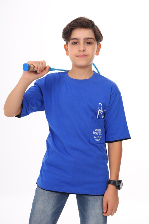 Erkek Çocuk Cep Baskılı T-Shirt 9-14 Yaş Lx6967