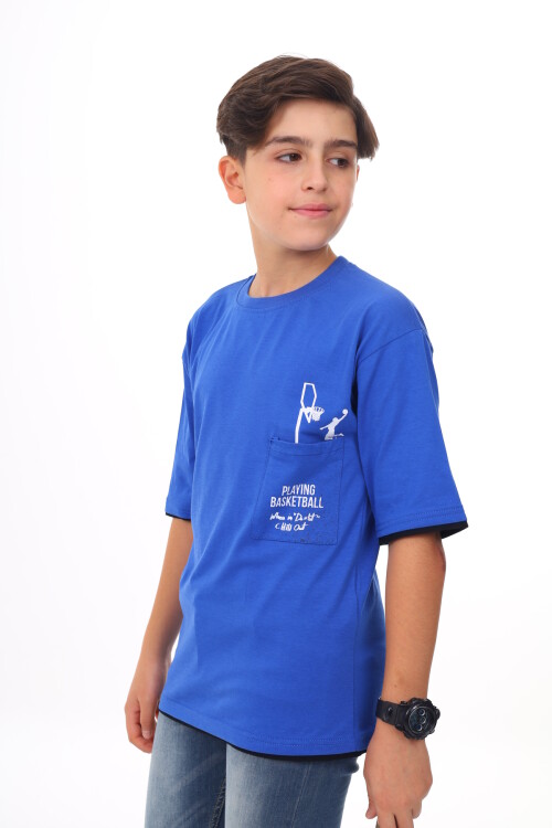Erkek Çocuk Cep Baskılı T-Shirt 9-14 Yaş Lx6967