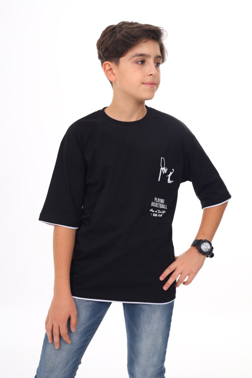 Erkek Çocuk Cep Baskılı T-Shirt 9-14 Yaş Lx6967