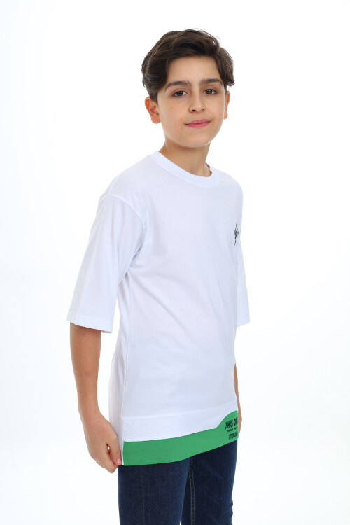 Erkek Çocuk Garni Detaylı Baskılı T-Shirt 9-14 Yaş Lx7083