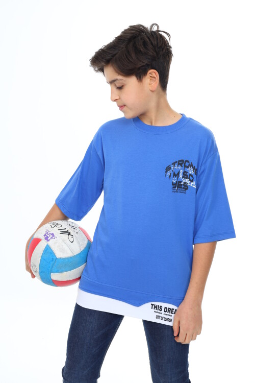 Erkek Çocuk Garni Detaylı Baskılı T-Shirt 9-14 Yaş Lx7083