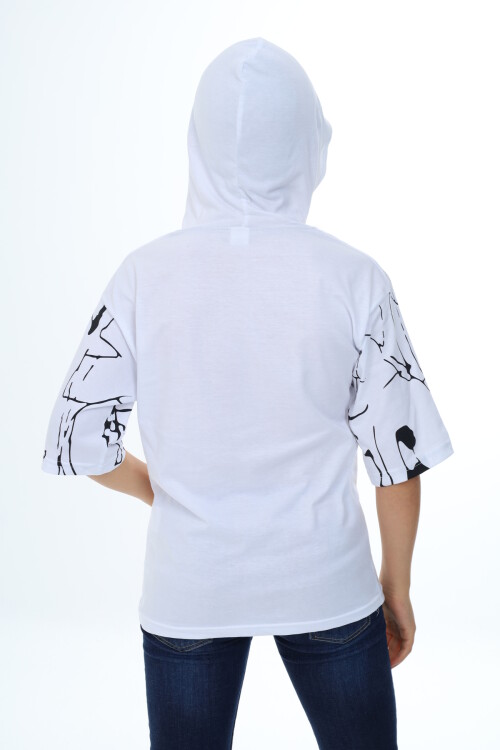 Erkek Çocuk Kapüşonlu Kargo Cepli Baskılı T-Shirt 9-15 Yaş Lx7091