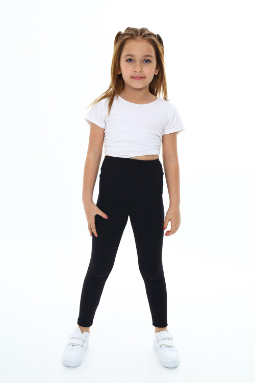Kız Çocuk Yüksek Bel Fitilli Tayt 6-13 Yaş 9350