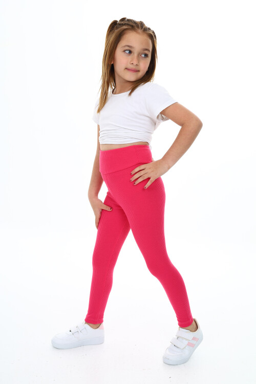 Kız Çocuk Yüksek Bel Fitilli Tayt 6-13 Yaş 9350