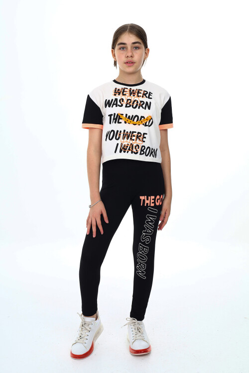 Kız Çocuk Taytlı-Crop-Bloklu-Alt-Üst Takım 9-14 Yaş 8006
