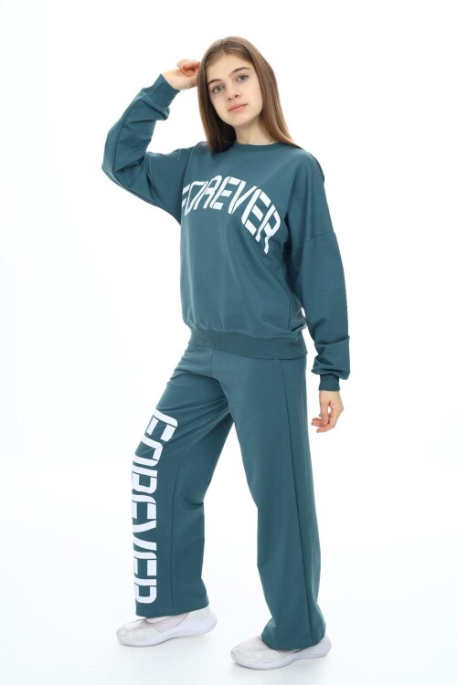 Kız Çocuk Forever Baskılı Geniş Paçalı 2 İplik Eşofman Takımı Px7122