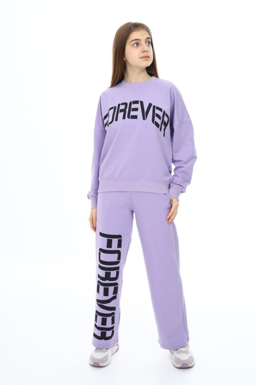 Kız Çocuk Forever Baskılı Geniş Paçalı 2 İplik Eşofman Takımı Px7122