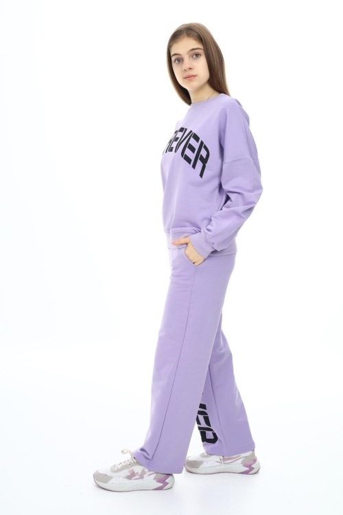 Kız Çocuk Forever Baskılı Geniş Paçalı 2 İplik Eşofman Takımı Px7122