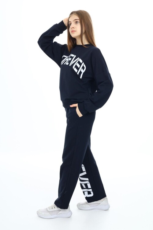 Kız Çocuk Forever Baskılı Geniş Paçalı 2 İplik Eşofman Takımı Px7122