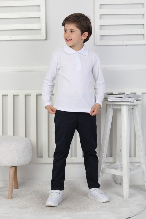 Erkek Çocuk %100 Pamuk Beli Lastikli ve Kordonlu Okul Pantolonu 12270