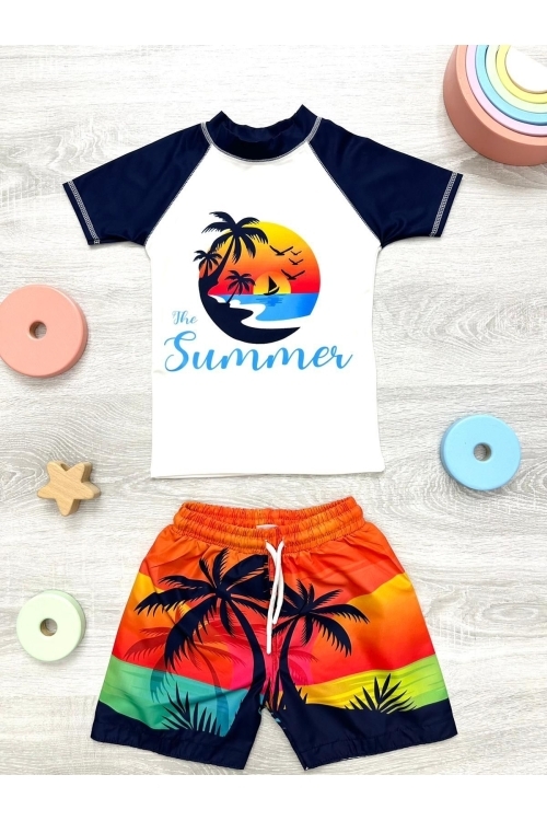 Erkek Çocuk 2li  Mayo Takımı (Şort-Tişört) 3-10 Yaş 12217