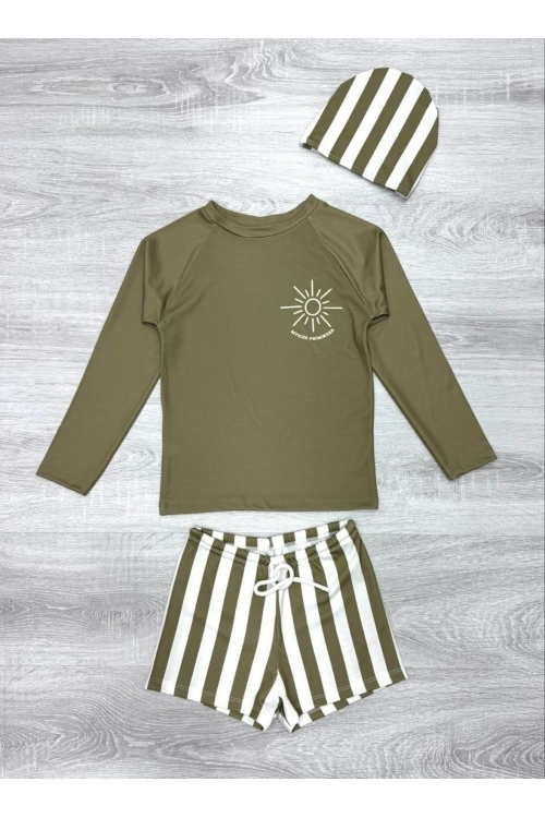 Erkek Çocuk 3lü Mayo Takımı (Şort+Tişört+Bone) 2-8 Yaş 12218