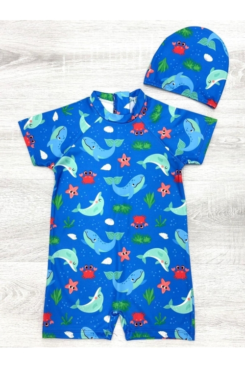 Erkek Çocuk Boneli Mayo Takımı (Tulum Mayo+Bone) 2-8 Yaş 12219