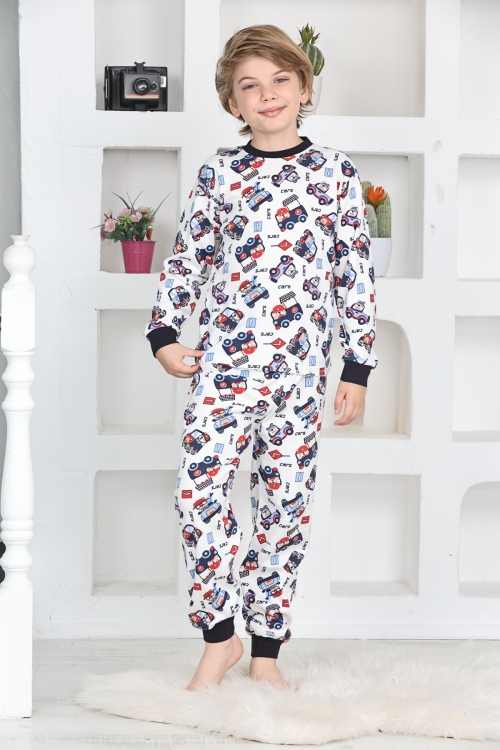 Erkek Çocuk Klasik Araba Baskılı Pijama Takımı 4-7 Yaş 12292