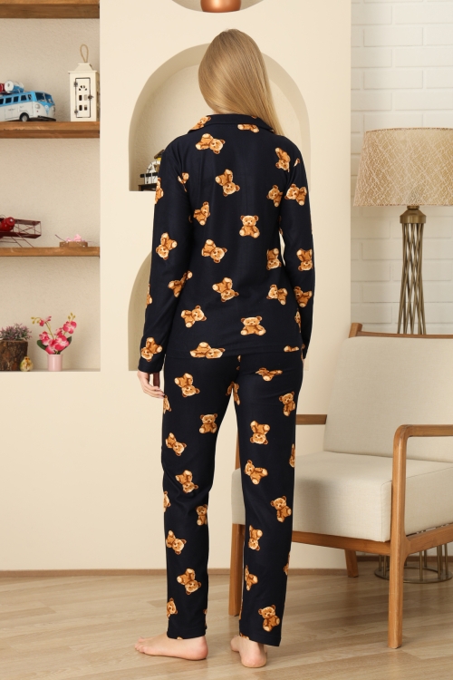 Kadın Pijama Takımı %100 Pamuk-Pat Yakalı ve Düğme Kapamalı 12309