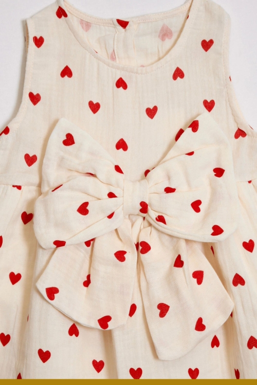 Kız Çocuk %100 Müslin Pamuk Fiyonk Detaylı Elbise 4-10 Yaş 12262