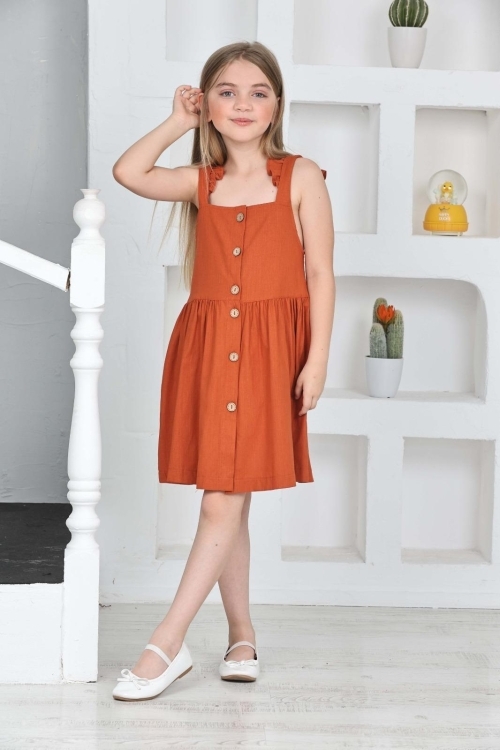 Kız Çocuk %100 Pamuk Keten Elbise 12197