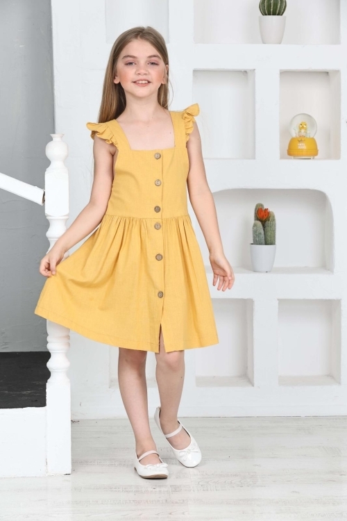Kız Çocuk %100 Pamuk Keten Elbise 12197