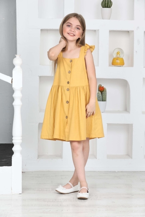 Kız Çocuk %100 Pamuk Keten Elbise 12197