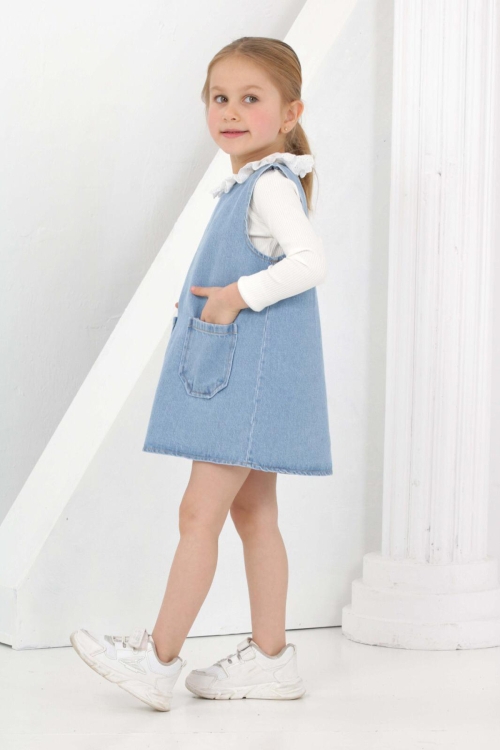 Kız Çocuk 2li Jean Elbise (Jean Elbise+Bady Sweat) 12169