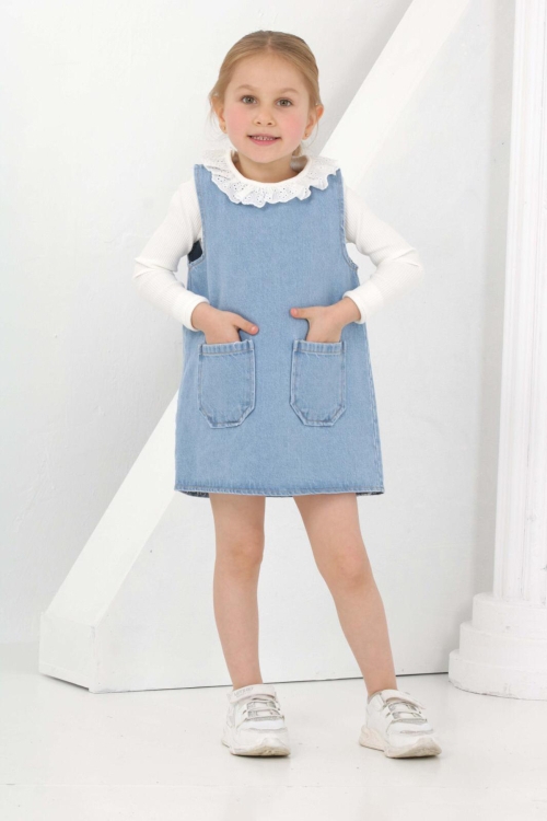 Kız Çocuk 2li Jean Elbise (Jean Elbise+Bady Sweat) 12169