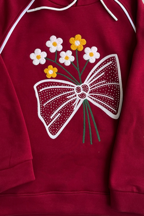 Kız Çocuk 3 iplik Kapüşonlu Nakış ve Taş Baskılı Paça Sıkma Aparatlı Alt-Üst Takım 12310