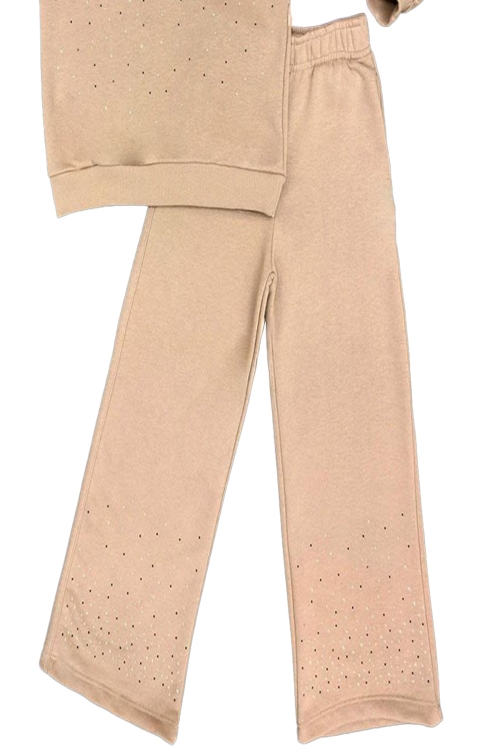 Kız Çocuk 3 İplik Taş Detaylı Alt-Üst Takım 4-12 Yaş 12346