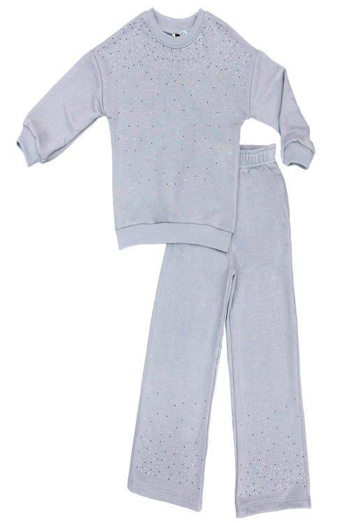 Kız Çocuk 3 İplik Taş Detaylı Alt-Üst Takım 4-12 Yaş 12346