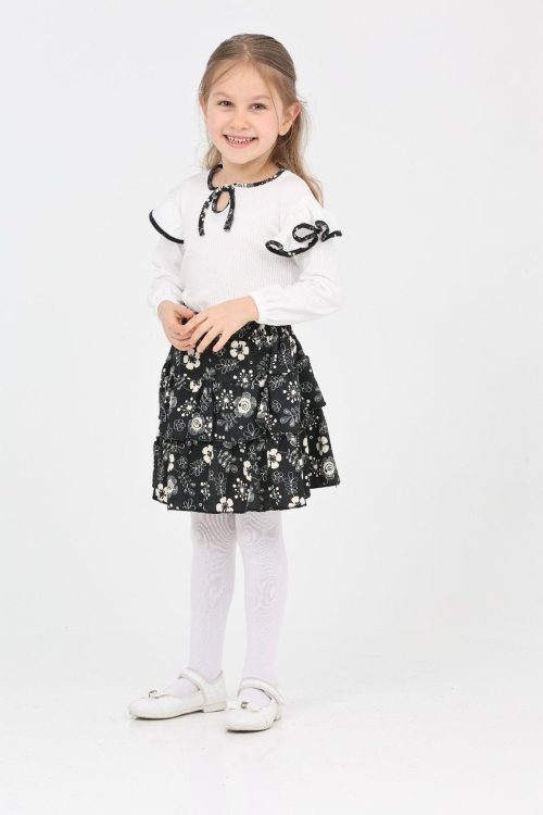 Kız Çocuk Bürümcük Etekli ve Bluzlu 2li Elbise (Etek+Bluz) 12189