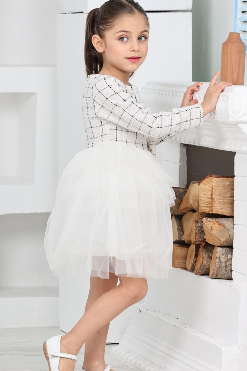 Kız Çocuk Çift Kat Tüllü ve Fiyonklu Elbise 12172