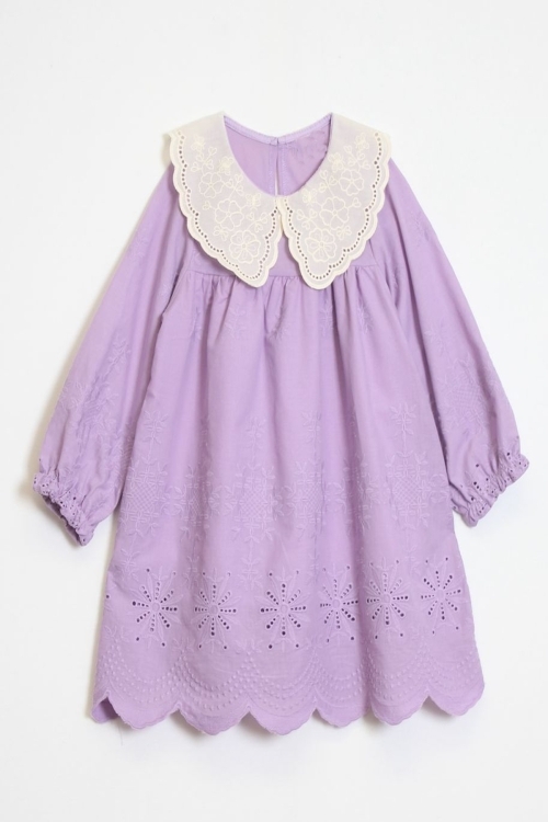 Kız Çocuk Dantel Yakalı Dokuma Elbise 3-7 Yaş 12247