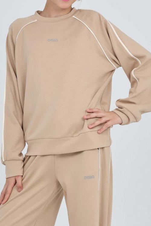 Kız Çocuk Double Face Kumaş Şerit Detaylı Alt-Üst Takım 12303